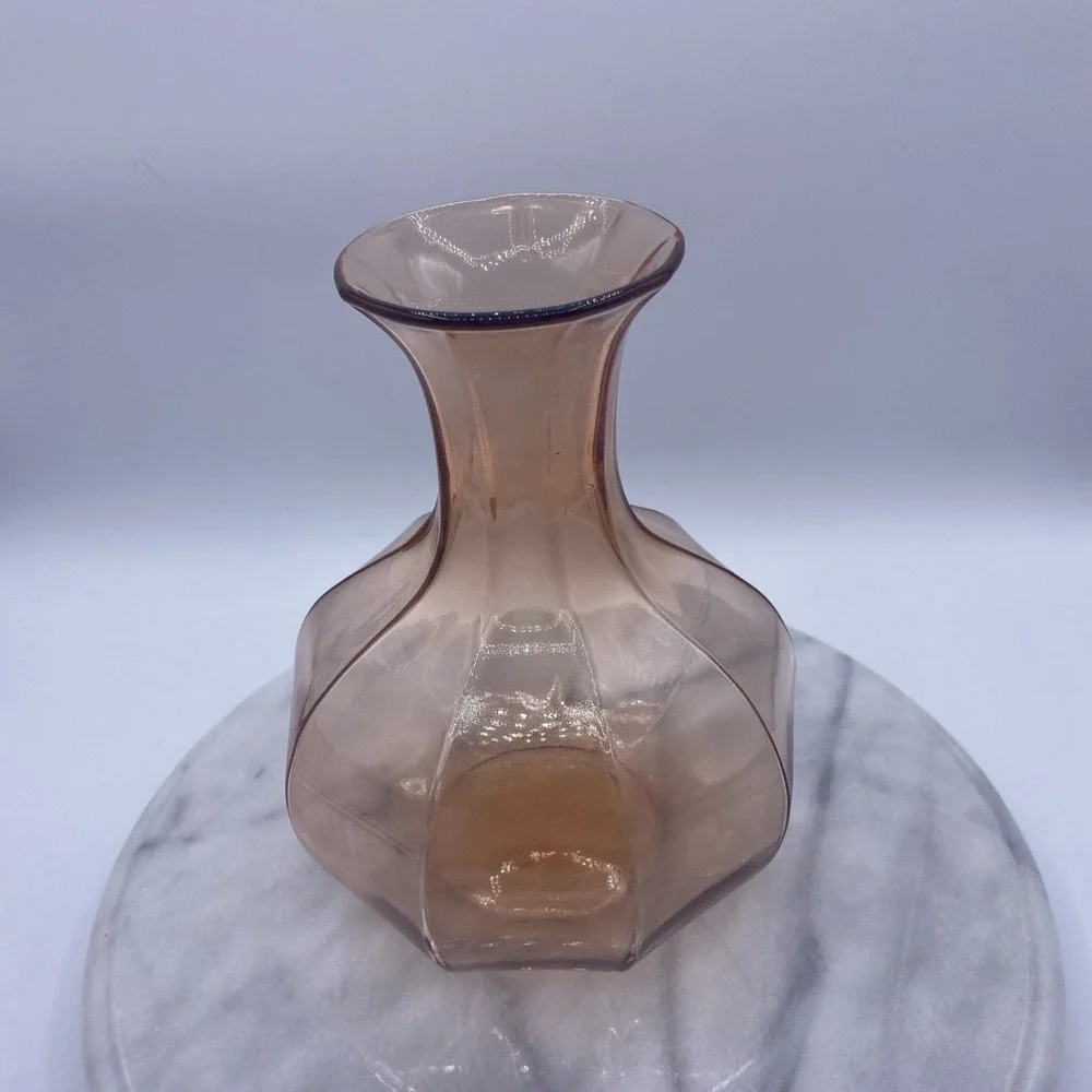 Tiara Exclusive Peach Glass Hexagon Paneled Vase Vintage Flared Neck with Box
